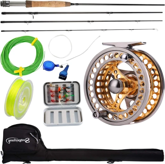 Fly Fishing Rod Reel Combos with Lightweight Portable Fly Rod and CNC-machined Aluminum Alloy Fly Reel,Fly Fishing Complete Starter Package Fly Fishing Full Kit 5-6#