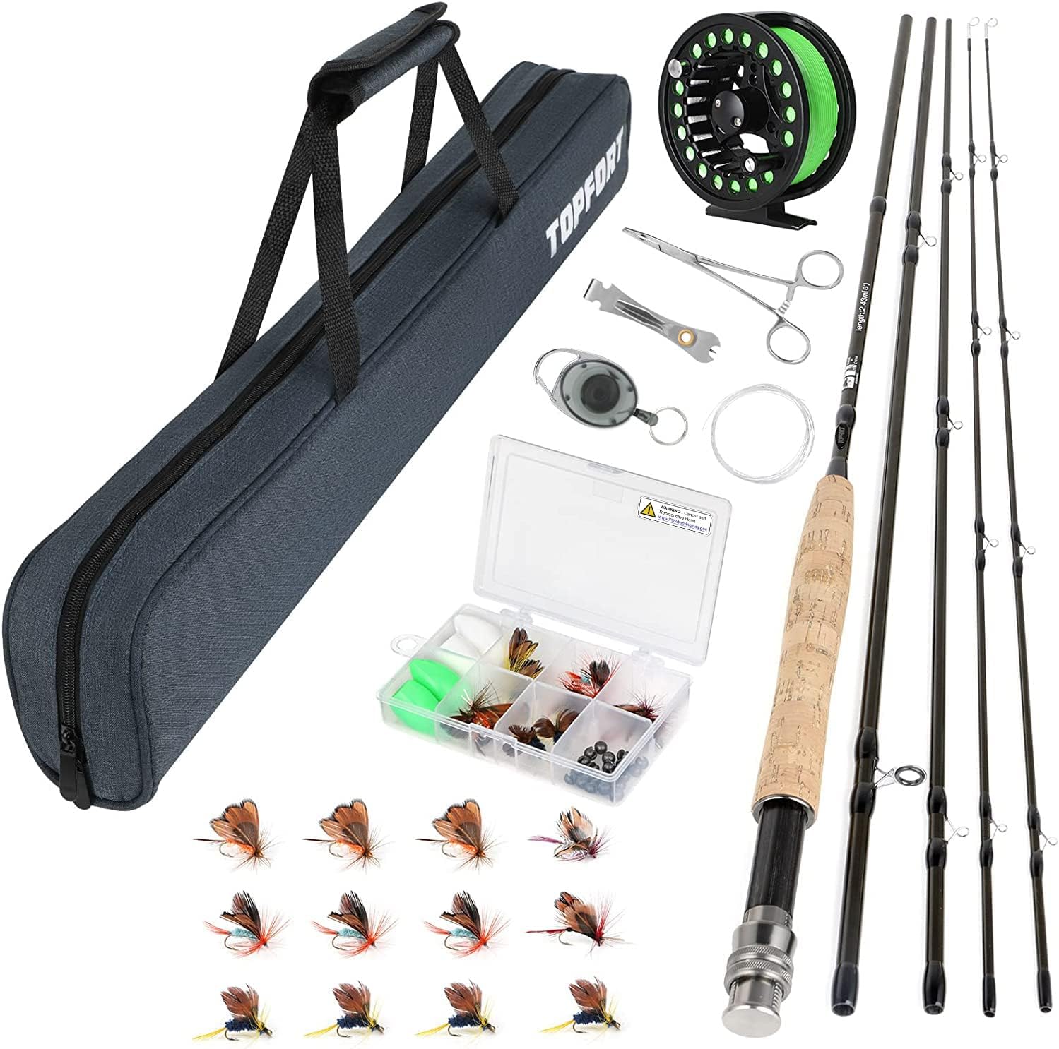 Fly Fishing Rod and Reel Combo Starter Kit, 4 Piece Lightweight Ultra-Portable Graphite Fly Rod Complete Starter Package with Carrier Bag 3/4# 2.4m Fly Fishing Rod and Reel Combo