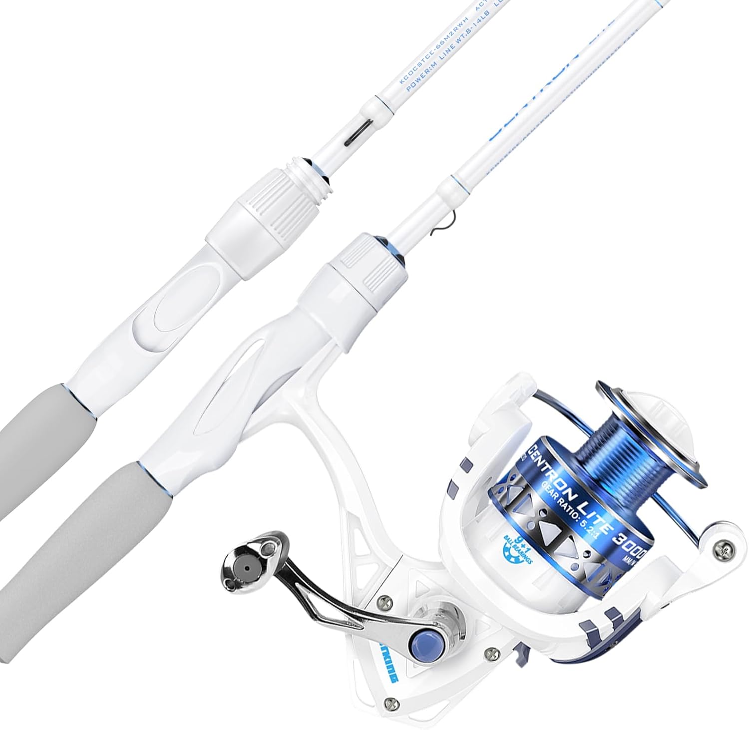 Centron Lite Fishing Rod and Reel Combo, IM6 Graphite 2Pc Blanks, Stainless Steel Guides with Ceramic Rings, Contoured EVA Handles & Fighting Butt, Split or Full Rear Handle Design, 13 Models Spin-6'6" Medium-2000 Reel-2pcs
