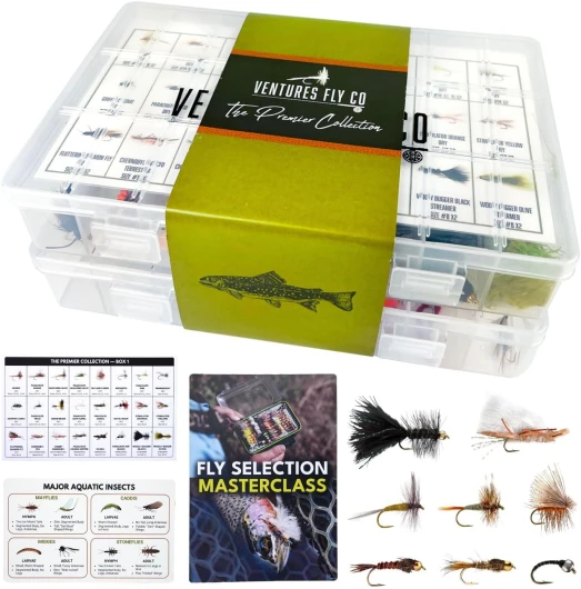 122 Premium Hand Tied Fly Fishing Flies Assortment - Two Fly Boxes Included - Dry, Wet, Nymphs, Streamers, Wooly Buggers, Terrestrials - Trout, Bass Lure Set, Kit, Gift