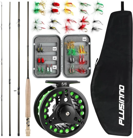 Fly Fishing Rod and Reel Combo, 4 Piece Lightweight Ultra-Portable Graphite Fly Rod 5/6 Complete Starter Package with Carrier Bag 5 Wt -9' Fly Rod, 5/6 Reel
