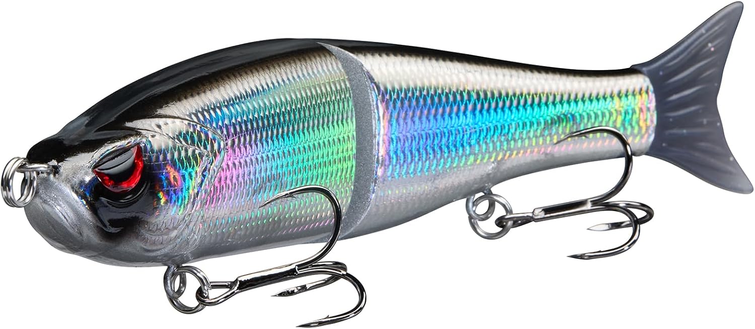 SwimShad Glide Baits Jointed Swimbait Bass Pike Salmon Trout Muskie Fishing Lure Black/Silver 4.5in/0.65oz