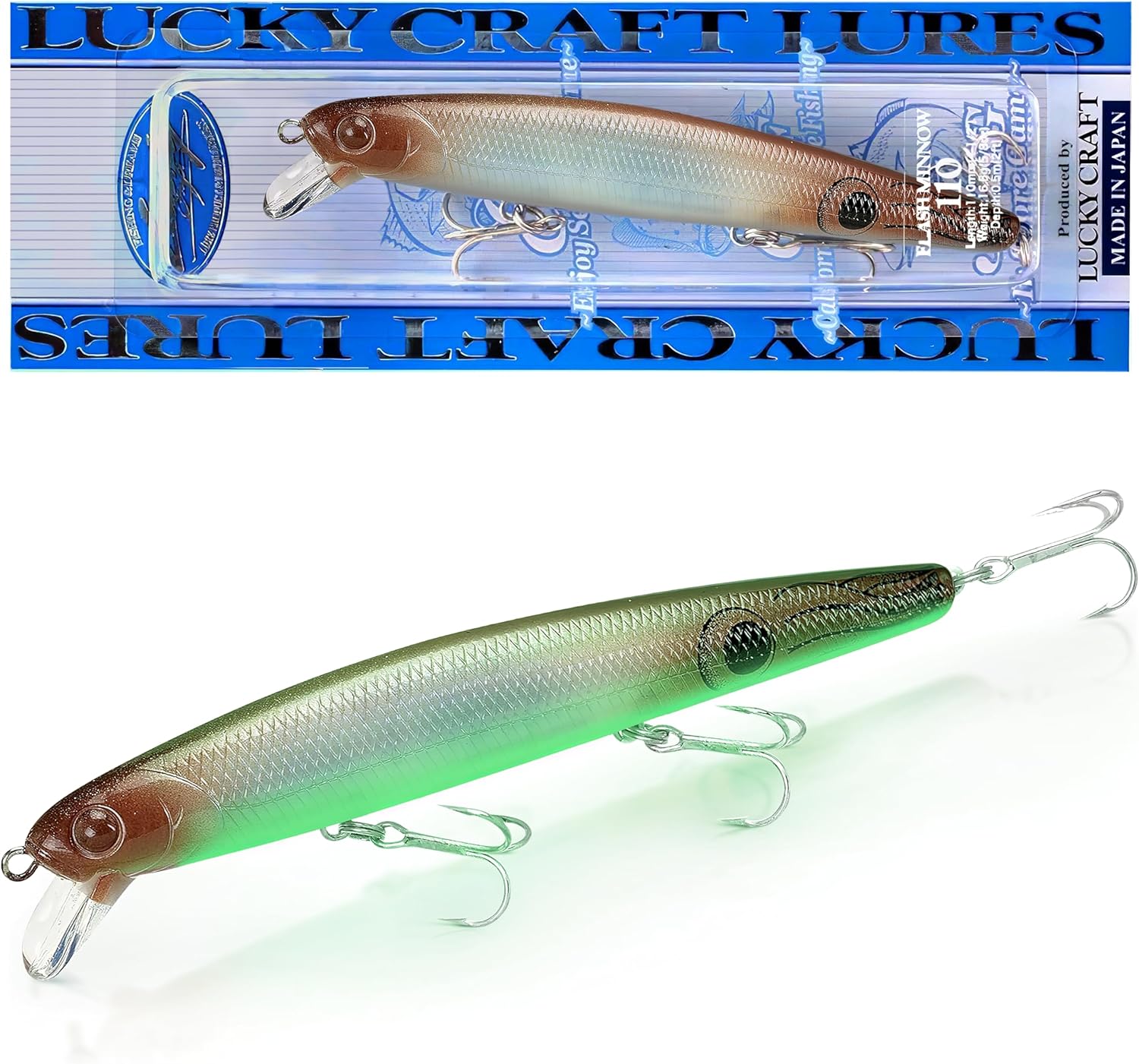 FlashMinnow 110, Aurora Series, Aurora Colored Saltwater Fishing Lures, Jerkbait Surf Fishing Accessories and Gear, 1-2 ft Slow Suspending Topwater Lure, Halibut and Bass Fishing Lures