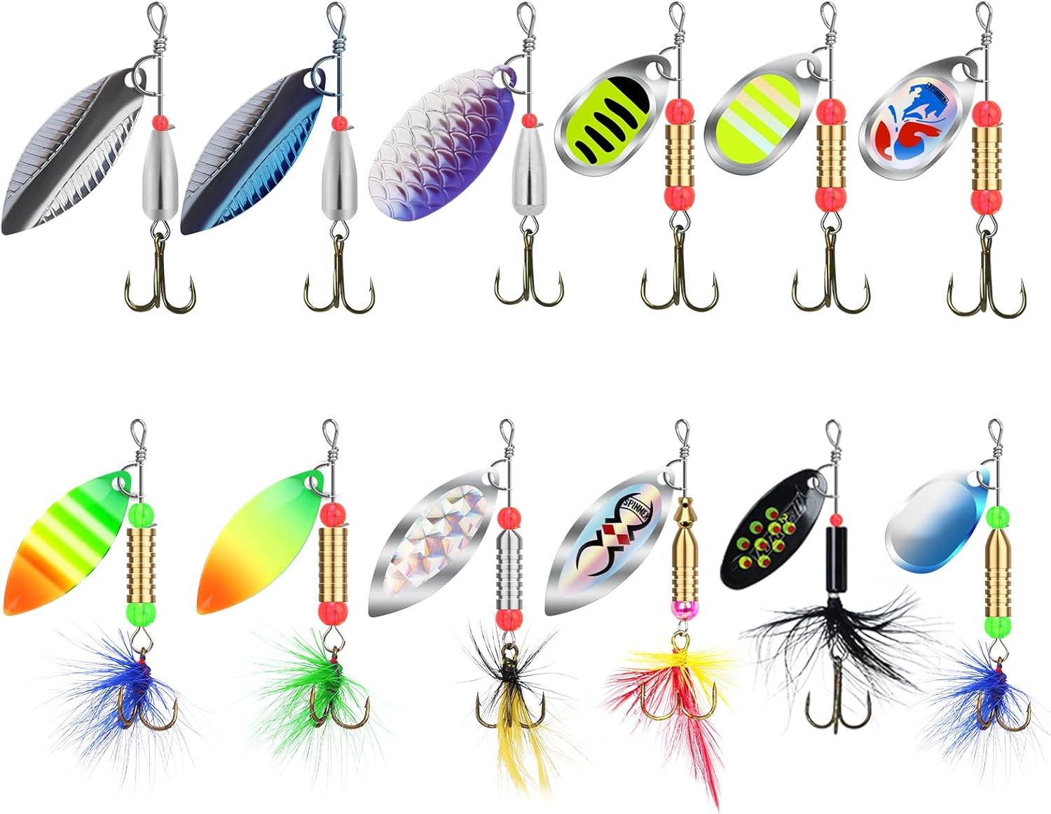Swimming or Jigging Fishing Spinners with Two-Way Spinning Spoons System, Rooster Tail Fishing Lures with Flash Copper Body & Blade, Freshwater and Saltwater Blade Bait for Bass Walleye Trout