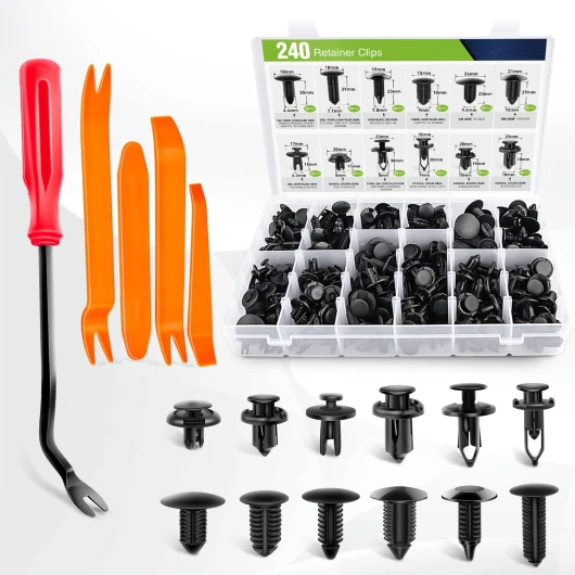 240pcs Car Retainers Clips Bumper Grill Fender Door Rivets,5 pcs Fasteners Clips Kit for Chevrolet Silverado/Chevy Tahoe/Suburban/GMC Sierra/Ford/Dodge/Toyota/Honda