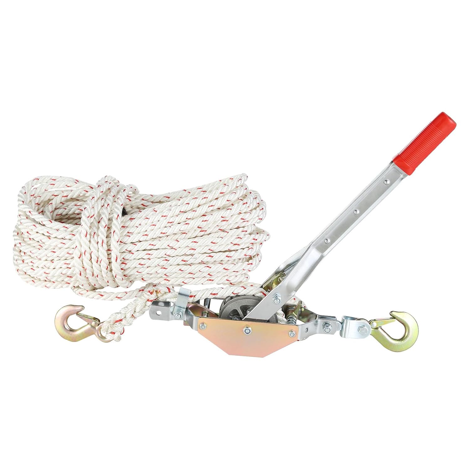 Rope Puller, 3/4 Ton (1,653 lbs) Pulling Capacity, with 100' of 0.6" dia - Rope, 2 Hook, Come Along Winch, Heavy Duty Ratchet Power Puller Tool for Moving Boats, Securing Items, Transporting Logs