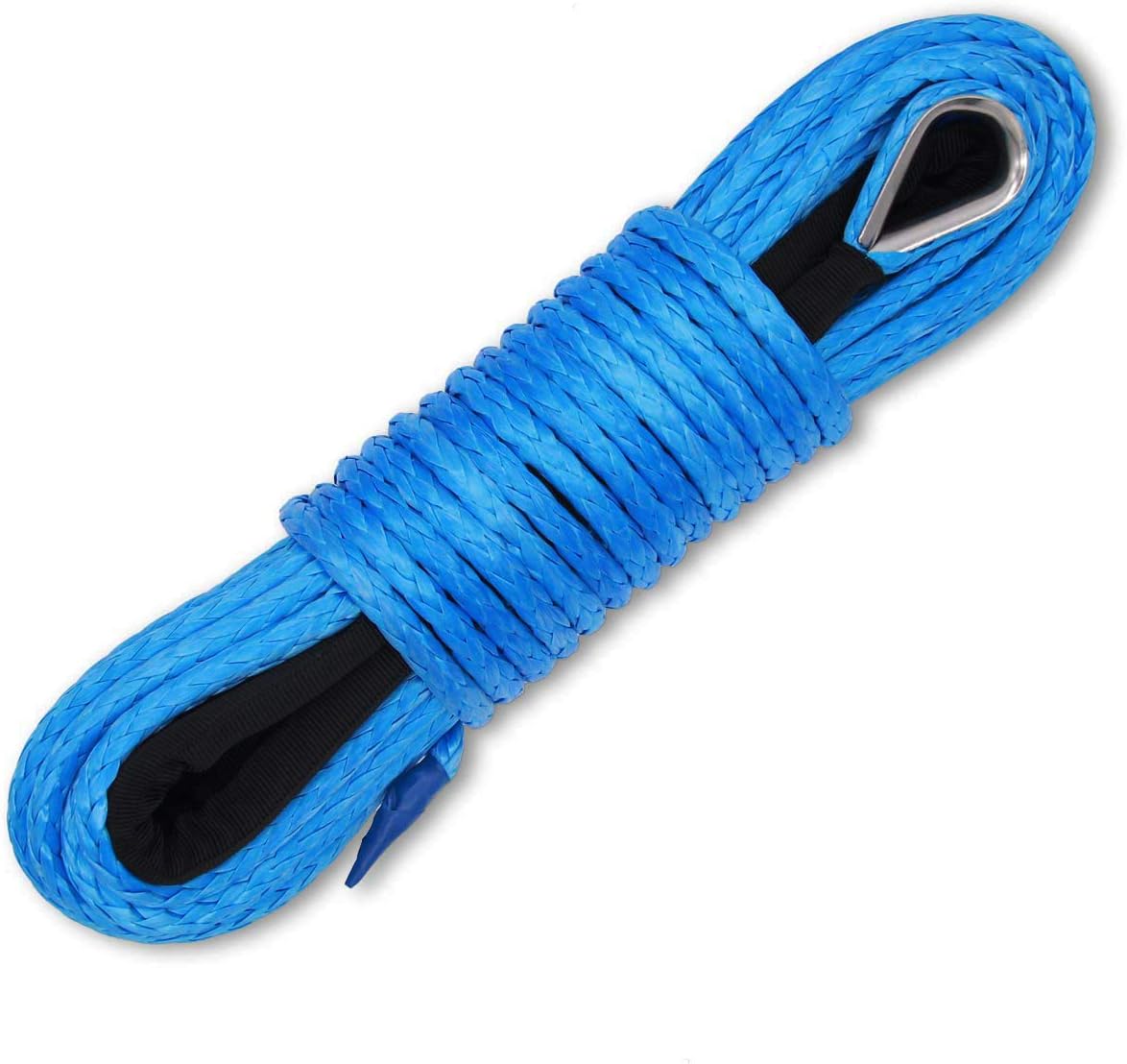 1/4 Inch x 50 Feet 10,000LBs Synthetic Winch Line Cable Rope with Black Protecing Sleeve for ATV UTV (Blue) 1/4 Inch x 50 Feet Blue