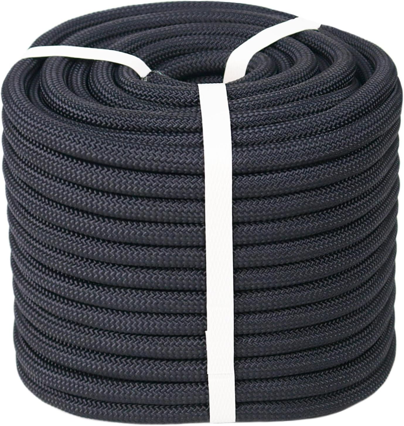 Double Braided Polyester Rope (1/2 in x 50 ft) Strong Arborist Rigging Rope 48 Strands for Tree Work Climbing Camping Sailing, Black 1/2inch x 50feet Black