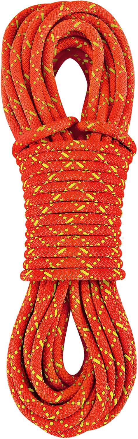 8mm Accessory Cord Prusik Cord (5/16in) 10M(32ft) Rock Climbing Accessories CE/UIAA Double Braid Pre Cut Nylon Cord High Tensile Strength for Mountain Tree Climbing, Canyoneering, Rescue Orange 8mm 32FT(10M)
