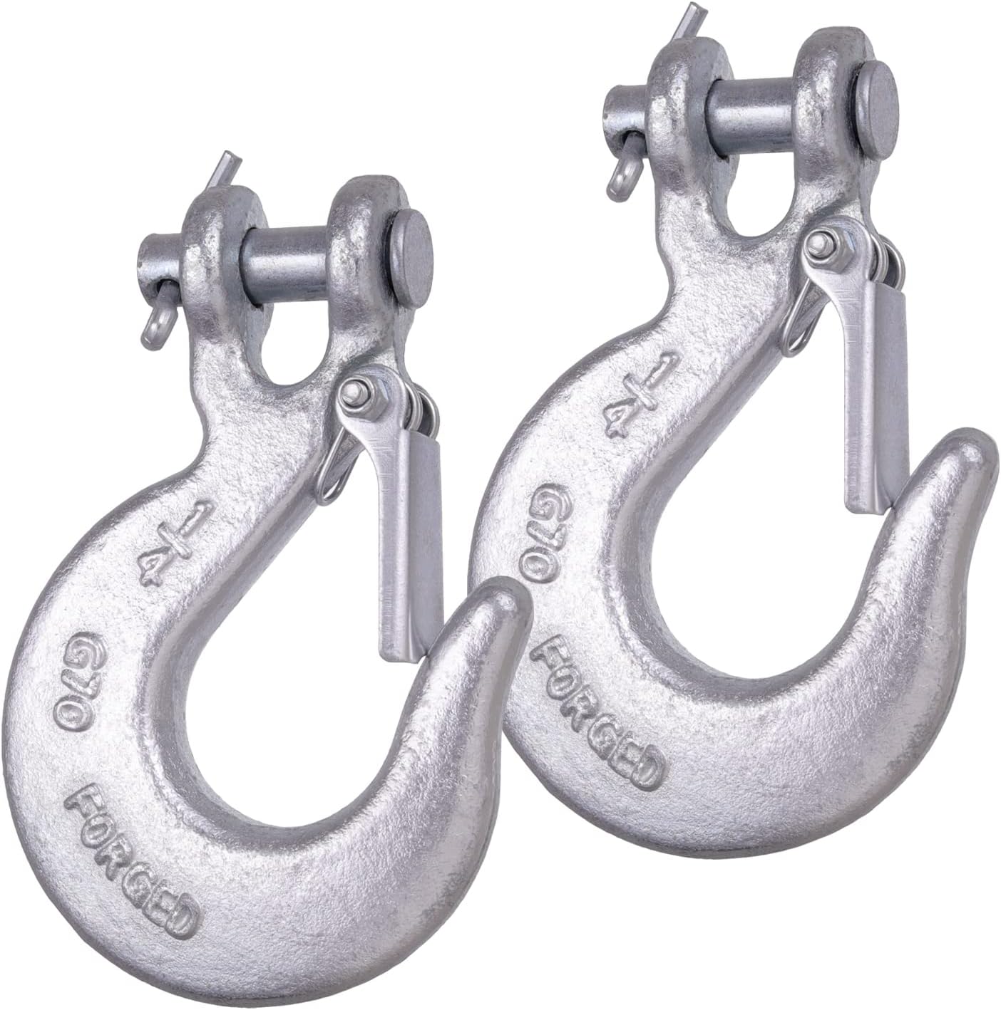1/4 Inch Safety Chain Hooks, Clevis Slip Hook with Safety Latch, Grade 70 Forged Steel 12,600 Lb for Trailer Truck Transport Tow Winch Hook Trailer(1/4 Inch, 2 Pack)
