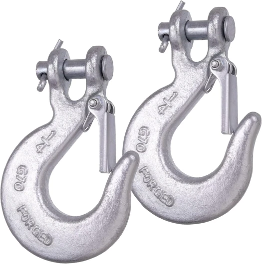 1/4 Inch Safety Chain Hooks, Clevis Slip Hook with Safety Latch, Grade 70 Forged Steel 12,600 Lb for Trailer Truck Transport Tow Winch Hook Trailer(1/4 Inch, 2 Pack)