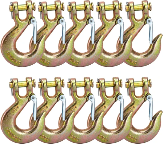 Chain Hooks, Safety 3/8 Chain Hook, Heavy Duty Forged G70 Clevis Slip Hook with Safety Latch for Marine, Trailers，Trucks Towing（10 Pack