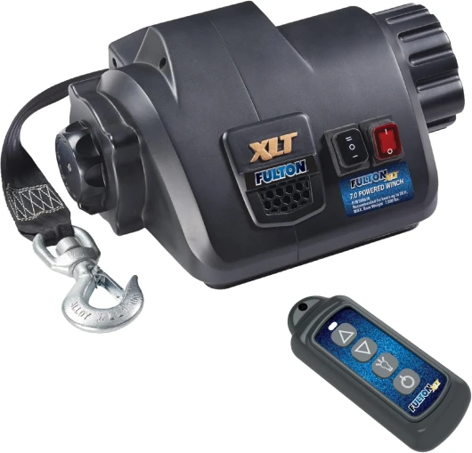 500620 XLT Powered Electric Boat Trailer Winch with 15 Foot Winch Strap with Hook, 7,000 lbs - Capacity, Wireless Remote Included