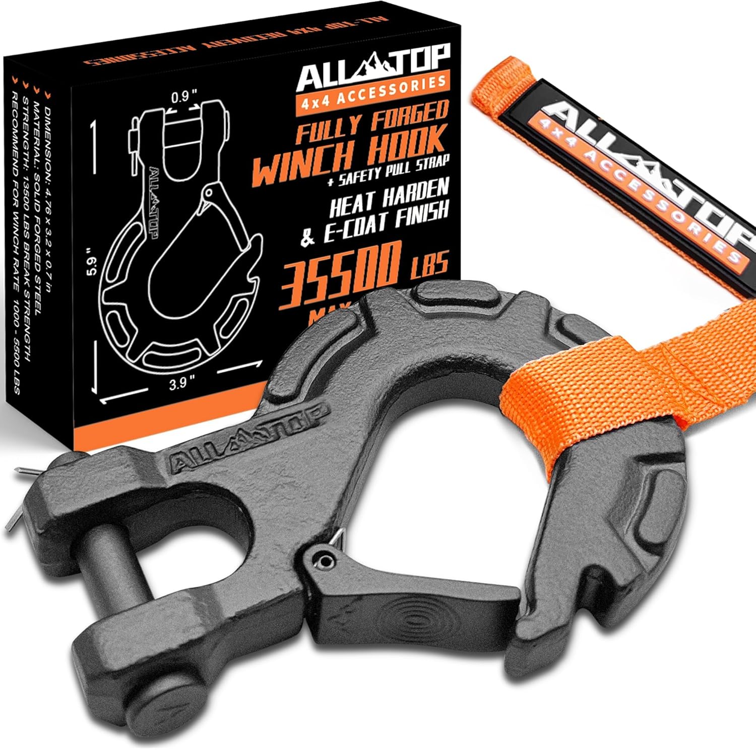 ALL-TOP Forged Steel Winch Hook, 3/8in 16Ton 35500Lbs, Extreme Hook for Winch Cable Ropes, Forged Steel & E-Coated Finish, Rhino Gray Large, 3/8", 35500Lbs, 16Ton