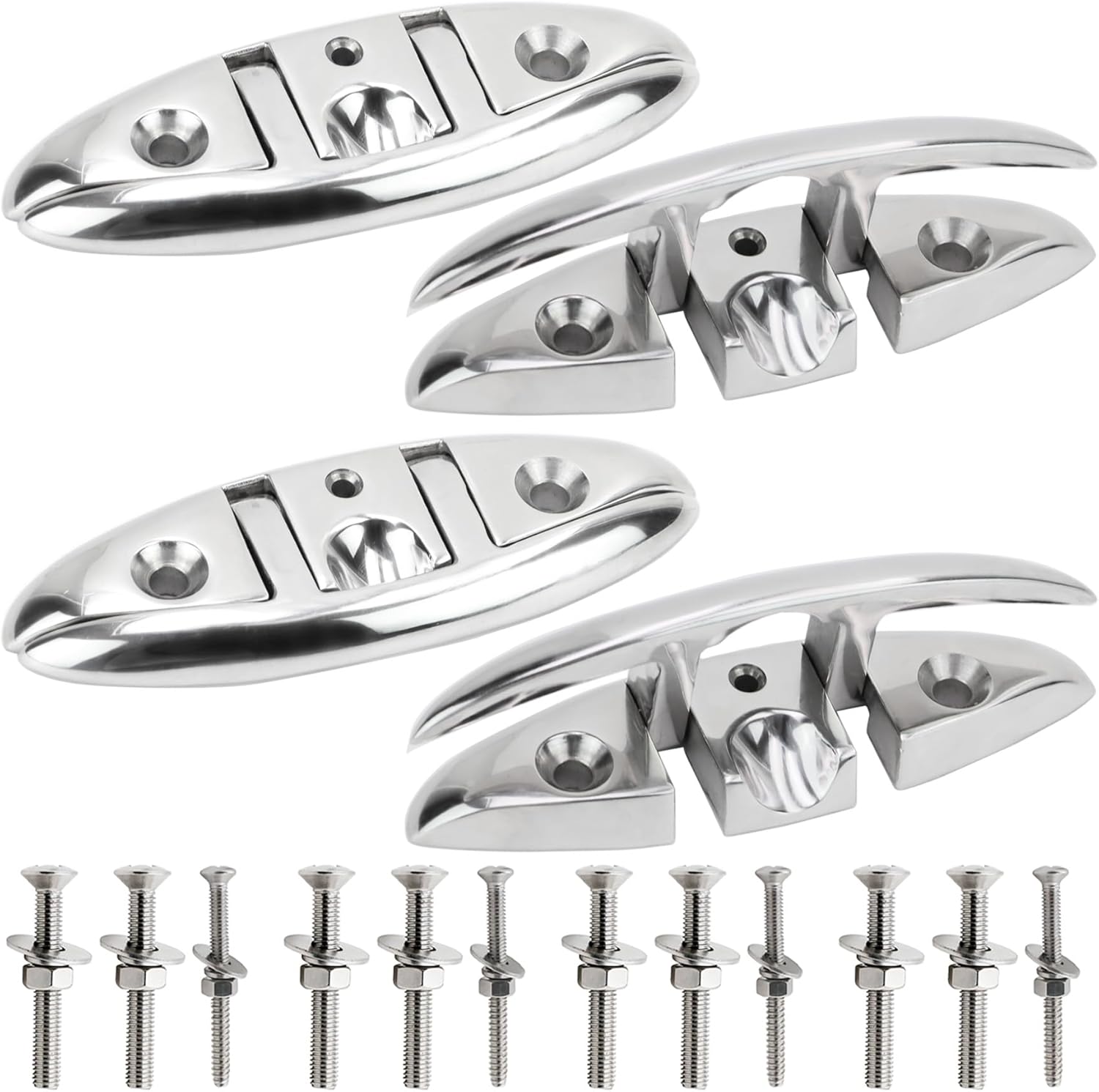 Boat Cleat 5" 6 inch 316 Stainless Steel Folding Cleats Marine Grade Rope Cleat Flip Up Dock Cleat for Boat Kayak and Decoration with Fastener