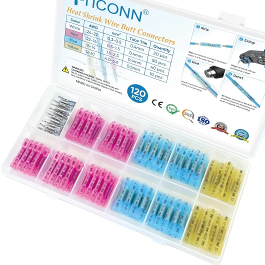 120PCS Heat Shrink Butt Connectors Kit, AWG 24 – 10 4 Sizes Butt Splice, Insulated Waterproof Electrical Marine Automotive Wire Crimp Terminals (120pcs)