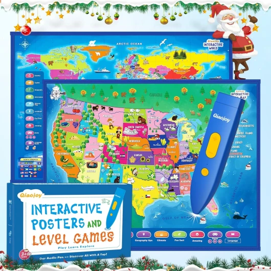 Bilingual Interactive for Kids Talking USA Map World Map for Kids Learning, Geography Toys Games Educational Electronic Map Personalized Gift/Toys for 4 5 6 7 8 9 10 Year Old Girls/Boys USA & World Map