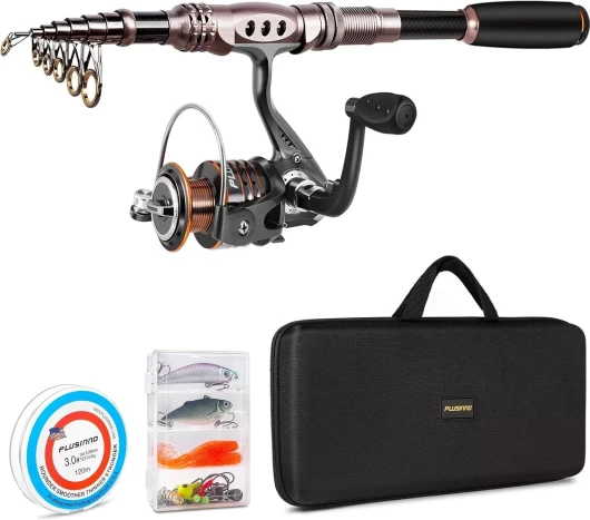Fishing Rod and Reel Combos Carbon Fiber Telescopic Fishing Pole with Reel Combo Sea Saltwater Freshwater Kit Fishing Rod Kit Full Kit with Carrier Case 1.8M 5.91FT Ambidextrous