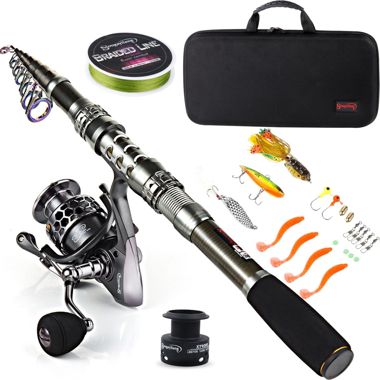 Fishing Rod Reel Combo with Telescopic Fishing Pole Spinning Reel Carrier Bag for Travel Saltwater Freshwater Fishing 1.8M/5.91FT A-fishing Full Kits With Carrier Case