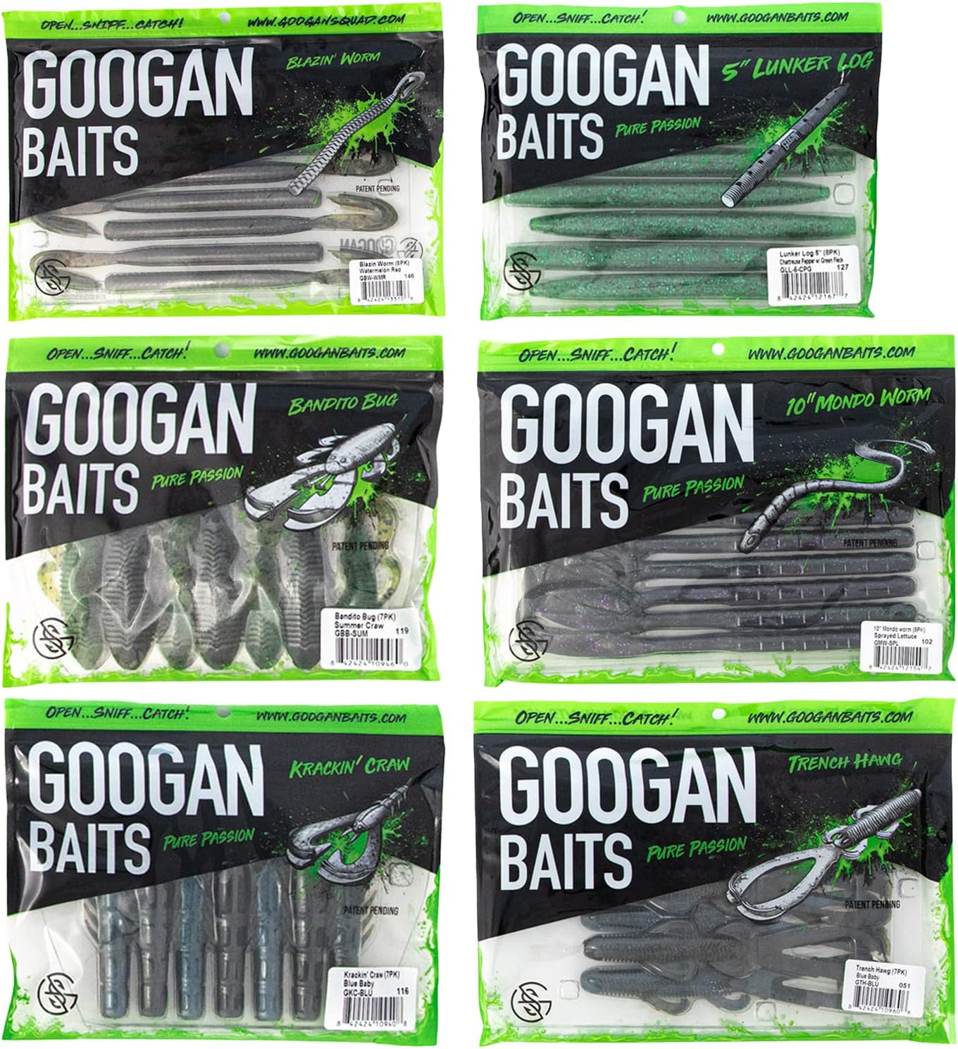 Googan Squad Soft Plastic Baits Sampler Kits – Bass Fishing Lure Bundles for Freshwater & Saltwater – Includes Bandito Bug, Blazin’ Worm, Slizzard Lizard & More