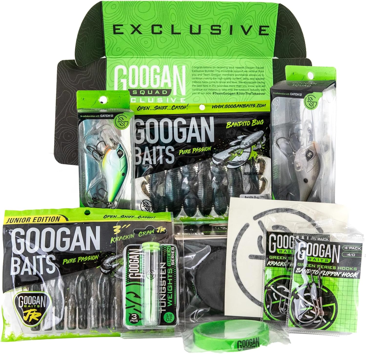 Googan Squad Mondo Kit Bass Fishing Lure Sets – Black, Green & Gold Series for Largemouth & Smallmouth Bass – Includes Premium Tackle & Mystery Box Essentials