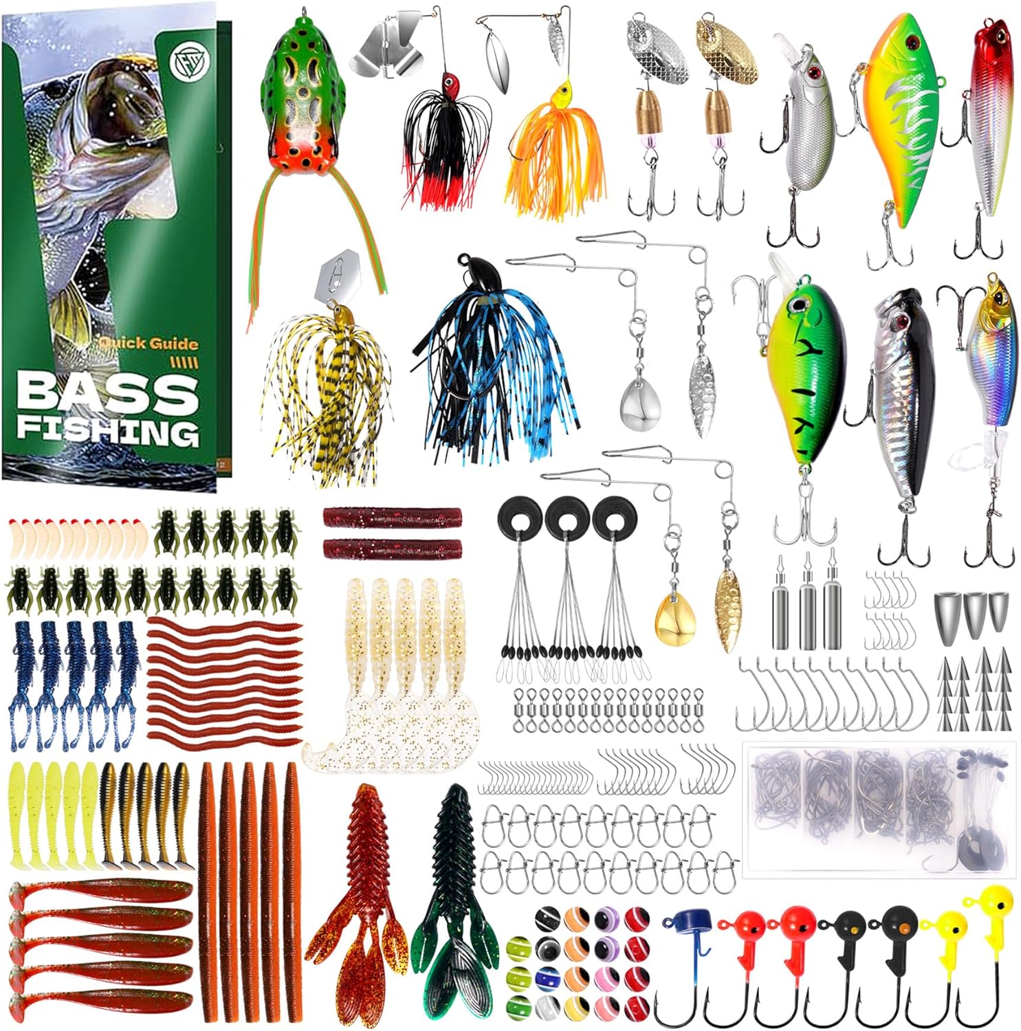 322-Piece Fishing Lures Kit - Buzz Bait/Spinner Baits/Jig/Frog, Fishing Tackle Box with Tackle Included, Soft Bait/Hooks/Weights, 2024 Fishing Gear Lure Kit Gift for Men Freshwater Bass Trout A-322pcs Bass Fishing Kit