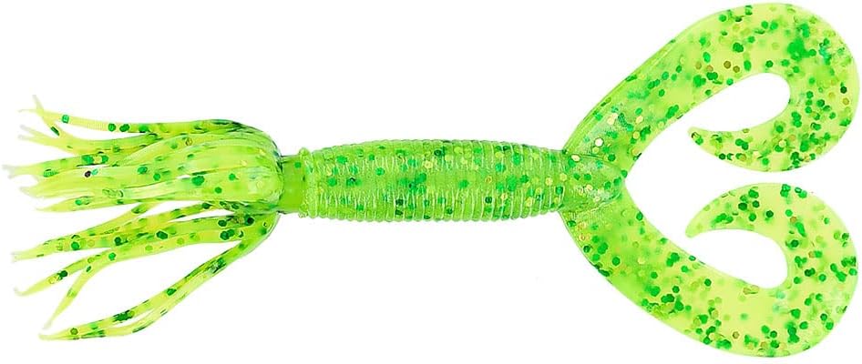 5" Double Tail Hula Grub - Realistic Easy-to-Use Soft Plastic Fishing Lure Bait with Free-Flowing Skirt - 10 Pack
