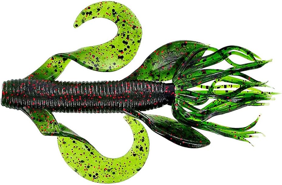 Yamamoto Gary 4'' Kreature Realistic Soft Plastic Fishing Lure Baits with Wings and Free-Flowing Skirt - 7 Pack, Watermelon with Large Black and Small Red