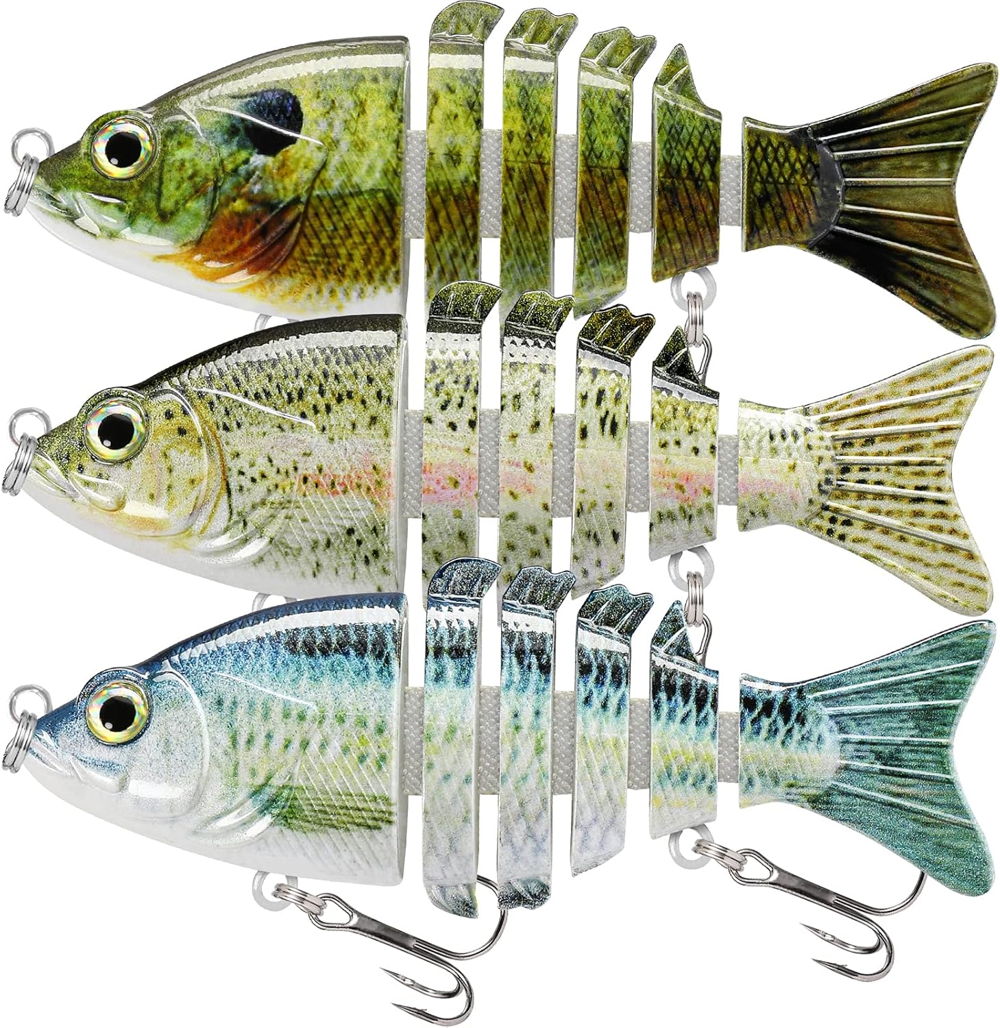 Easy Catch Swimmax, Magic Noisy Turbulent Wiggling and Vibrating Actions for More Bites, Segmented Swimbait Jointed by Dyneema Strongest Fiber, Lifelike Fishing Lures for Relax Family Fishing A1-3",0.4oz