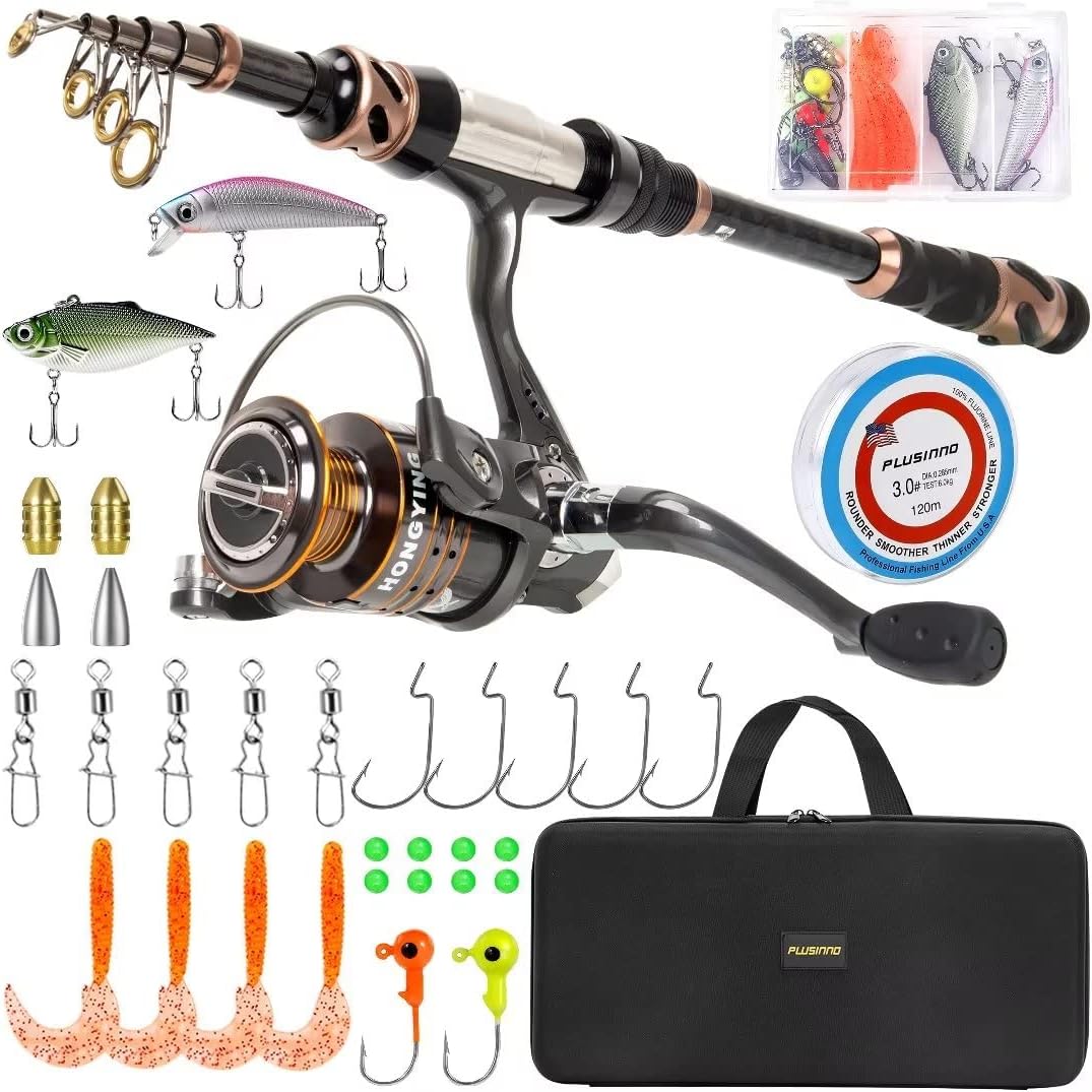 Fishing Rod and Reel Combos - Carbon Fiber Telescopic Fishing Pole - Spinning Reel 12 +1 Shielded Bearings Stainless Steel BB Full Kit with Carrier Case 1.8M 5.91FT