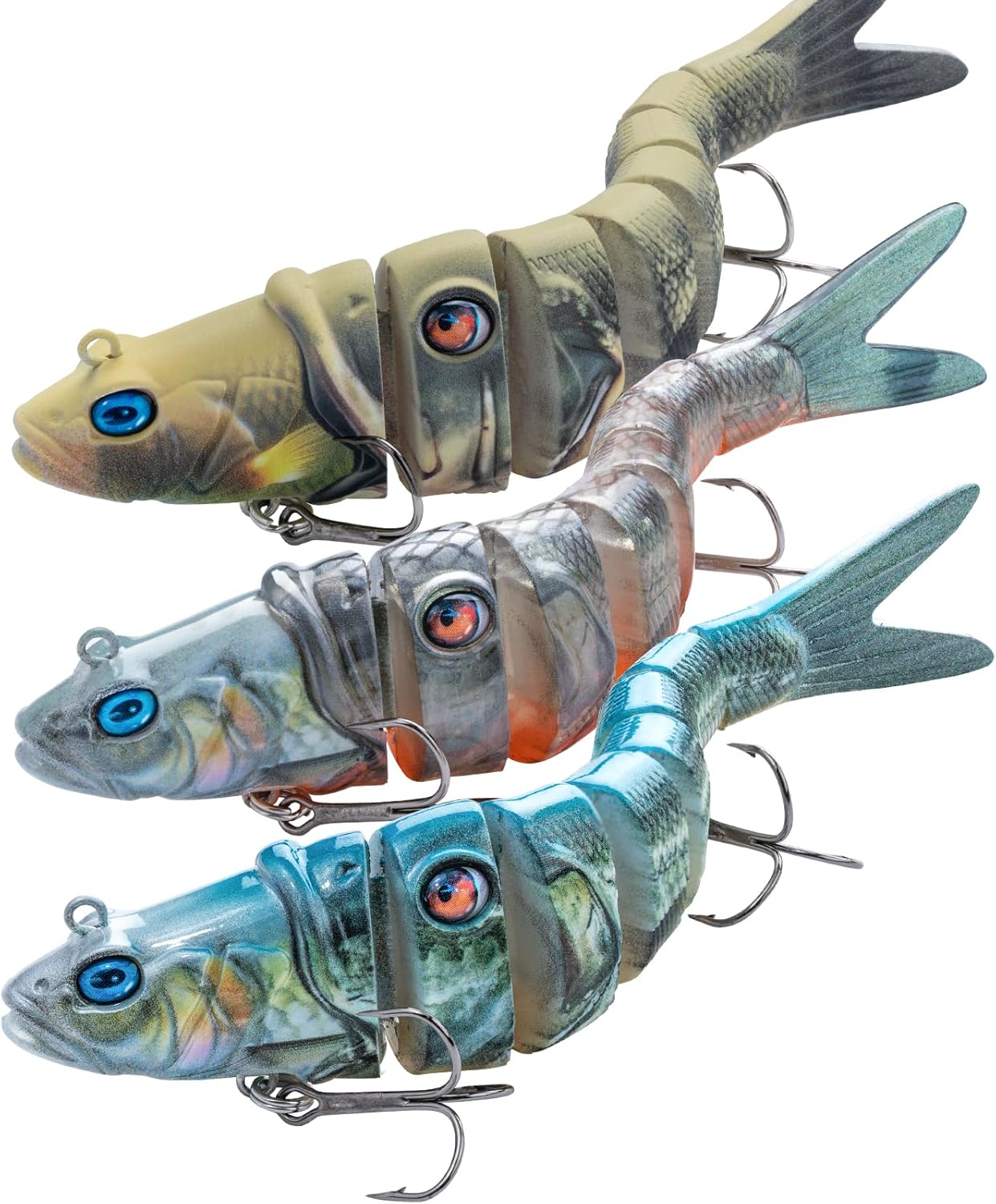 3PCS Lifelike Multi-Jointed Swimbait, Bass Fishing Lure for Freshwater and Saltwater, Slow Sinking, Mustad Hook, Angler's Gift, for Pike Largemouth Bass, 1/2oz, 3/4oz and 1 1/4oz A1-3.9in, 3/8oz