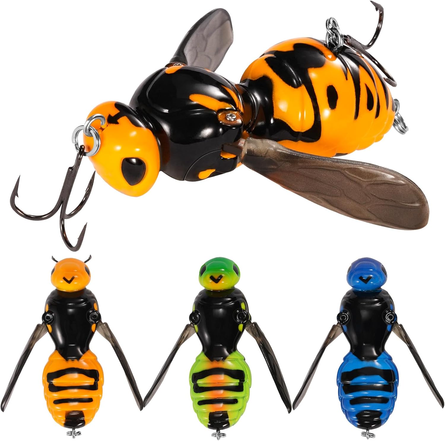 Fishing Lures, 3-Piece Topwater Lures for Bass, Walleye, and Pike, 2025 New Wasp-Style Top Water Crawler for Freshwater & Saltwater Fishing, 2.6in, 15g A-3Colour-Wasp Topwater 2.6in/6.6cm 0.53oz/15g