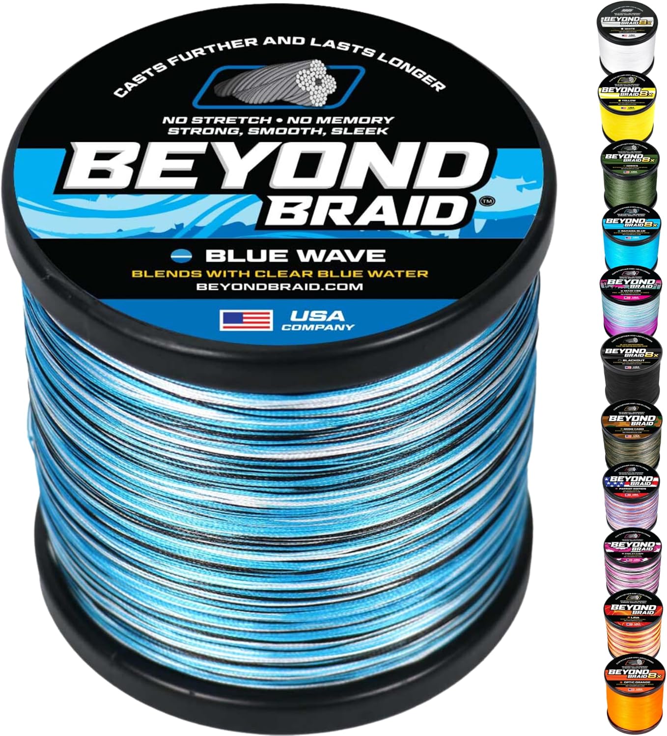 Braided Fishing Line -Super Strong - Abrasion Resistant - No Stretch -Blue Camo, Moss Camo, White, Green, Pink, Blue, 4 Strand 8 Strand
