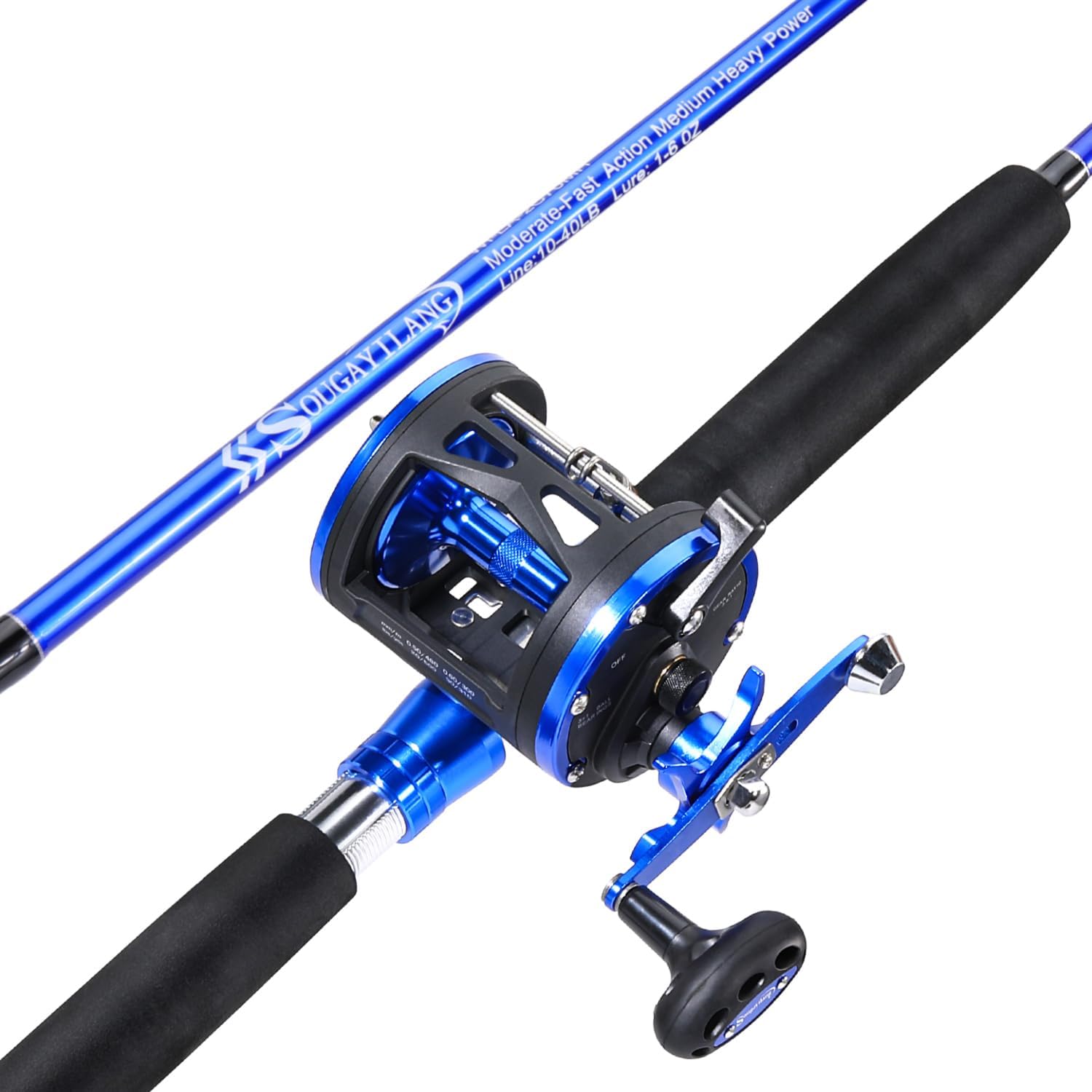 Fishing Rod Combo, 2-Piece Trolling Fishing Reel Combo with 3.8:1 Gear Ratio & 3+1 Bearings, Aluminum Reel Seat for Saltwater/Big Game Fish LDT30-Right Handed 7'0"-Medium Heavy