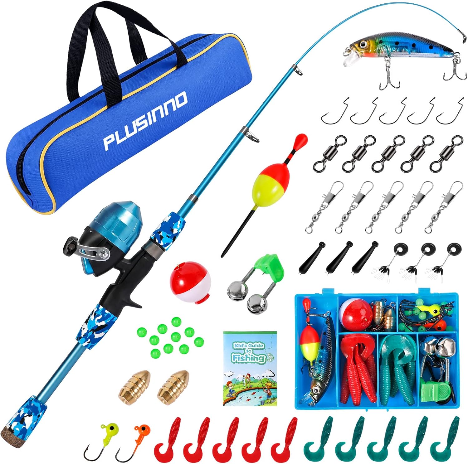 Kids Fishing Pole with Spincast Reel Telescopic Fishing Rod Combo Full Kits for Boys, Girls, and Adults Blue 150cm 59.02"