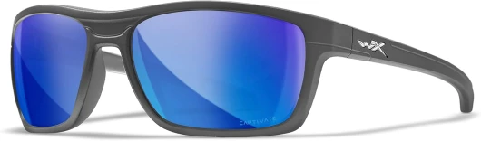 Kingpin Captivate Polarized Sunglasses, Safety Glasses for Men and Women, UV Eye Protection for Shooting, Fishing, Biking, and Extreme Sports, Matte Graphite Frames, Blue Mirror Lenses