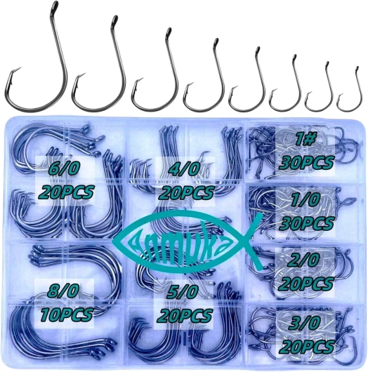 Circle Hooks Fishing Hooks 2X Strong 170PCS/Box-220PCS/Box Octopus Catfish Fish Bulk Fishing Hooks Set Saltwater Freshwater Gear Equipment#1 1/0 2/0 3/0 4/0 5/0 6/0 8/0 10/0 BLACK-170PCS