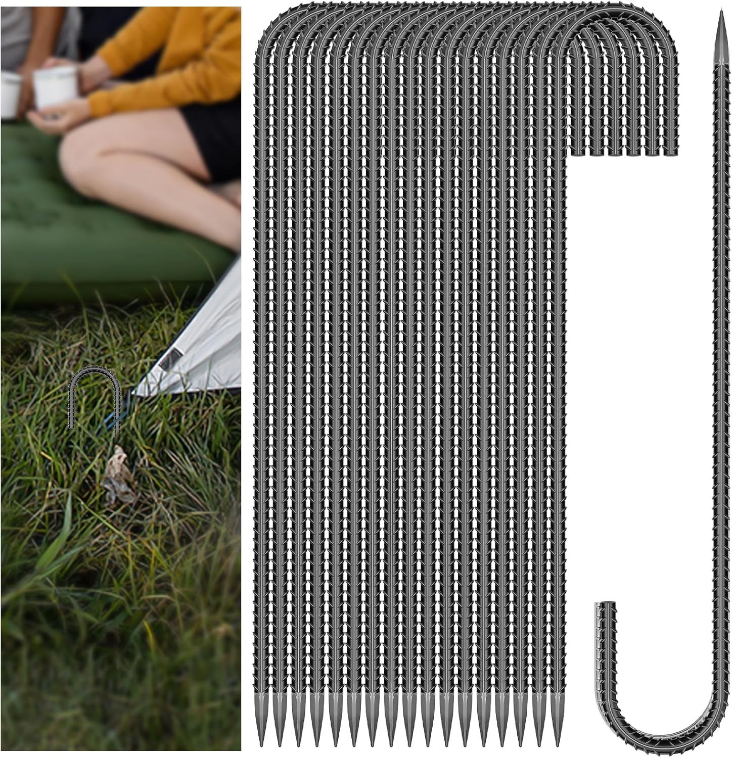 20 Pieces 12 Inch Long 1/4In Diameter Heavy Duty J Hooks,Heavy Duty Rebar Metal Fence Ground Garden Tent Stakes,Ground Spikes Anchors for Fencing,Outdoor Chicken Wire Trellis Stakes,Anti-Rust Black J-12"x1/4" Black 20