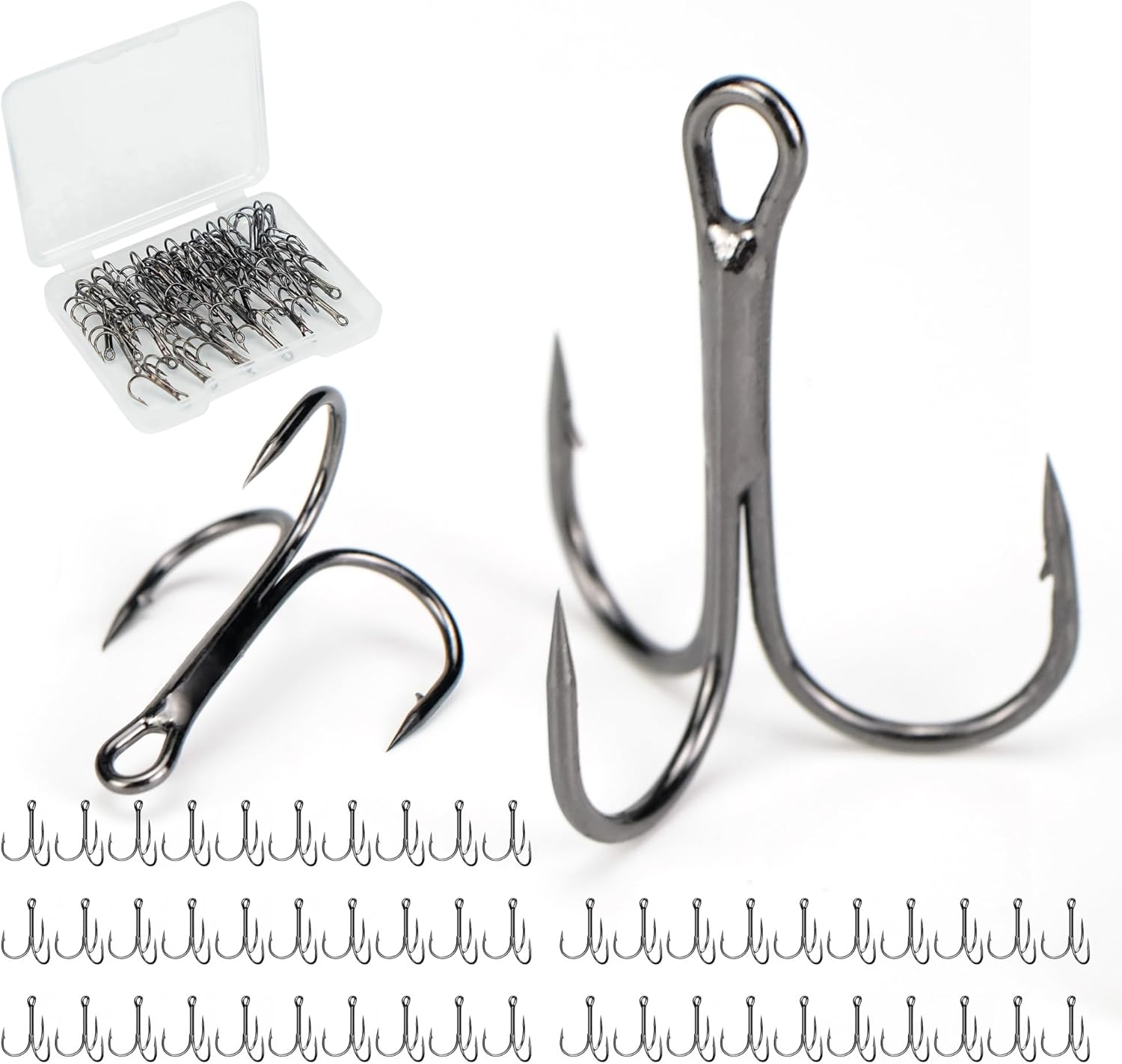 Fishing Treble Hooks High Carbon Steel Fishing Hooks Classic Round Bend Sharp Solid Triple Barbed Fish Hook Fishing Tackle Black Size 6, Pack of 50