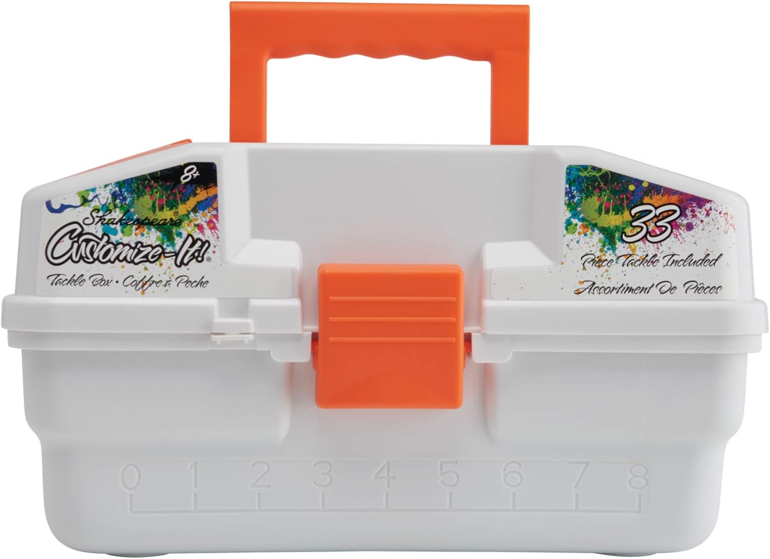 Customize-It Tackle Box, Kids Tackle Box with Tackle, Spill-Proof Tray, Includes 29 Pieces of Assorted Tackle, 3 Sheets of Customize-It Stickers, 2 Practice Casting Plugs, Fishing Journal