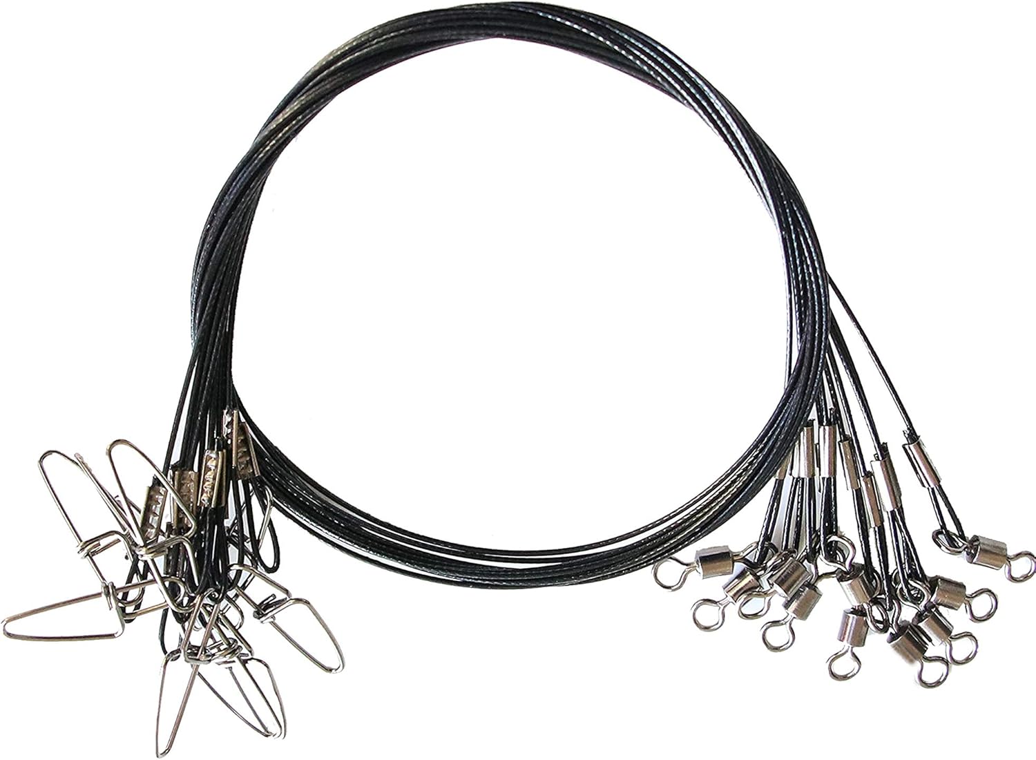 Fishing Leaders Line Steel Leaders Fishing Saltwater 125LB Fishing Leaders with Swivels and Snaps, 19.68in Black