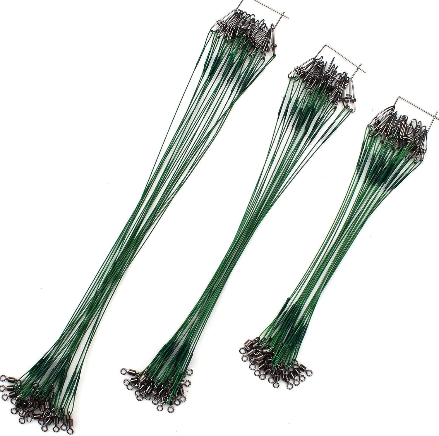 Fishing Leaders, Fish Line Stainless Steel Wire with Swivels Snap Connect Fishing Gear and Equipment Tackle Kit, for Lures Bait Rig Or Hooks, Fishing Gift 40LB 60PCS Green