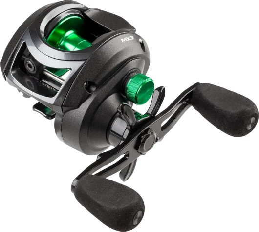 Mitchell MX3 Baitcaster Fishing Reel - Strong Super Smooth Baitcaster Reels with Centrifugal Braking System and 4 + 1 Anti-Corrosion Ball Bearings for Fishing for Pike, Perch, Zander Black/Green LP Simple
