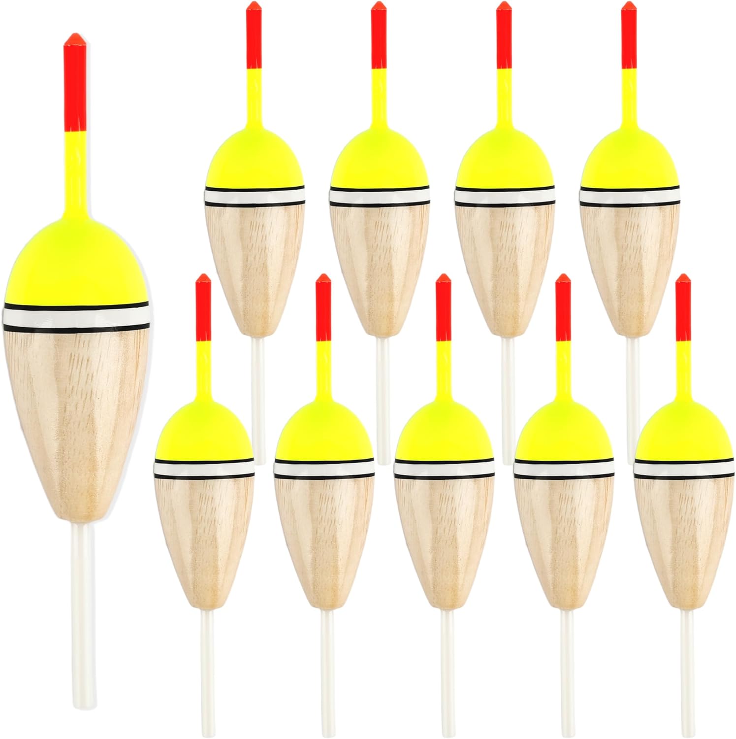 10 Pcs Fishing Wood Bobbers Floats Wooden Oval High Sensitive Slip Bobbers for Bluegill Crappie Walleye Bass Catfish Fishing