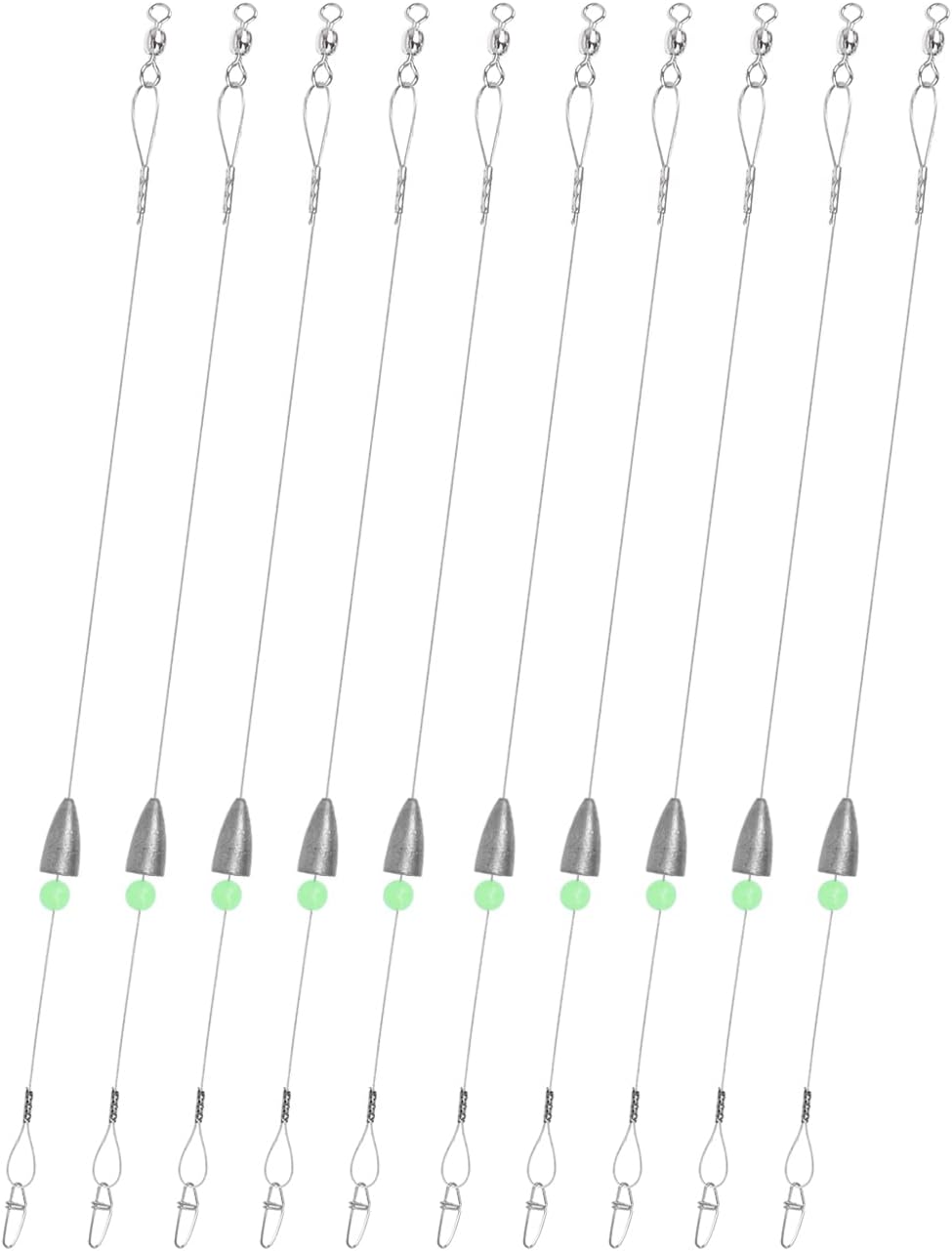 Carolina Rigs for Fishing- 12 Inch Steel Fishing Leaders with Fishing Weight, Pre Rigged Carolina Rigs with Fishing Weight 1/6oz, 1/4oz, 1/2oz, 10 Pcs 1/4 oz; 12 Inch