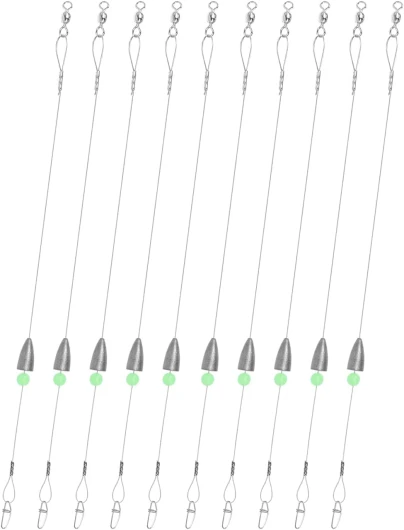 Carolina Rigs for Fishing- 12 Inch Steel Fishing Leaders with Fishing Weight, Pre Rigged Carolina Rigs with Fishing Weight 1/6oz, 1/4oz, 1/2oz, 10 Pcs 1/4 oz; 12 Inch
