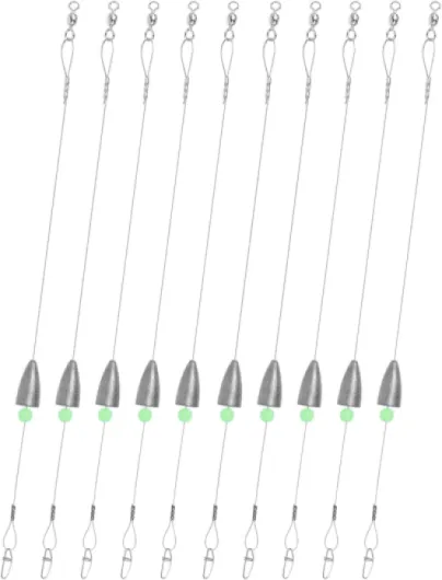 Carolina Rigs for Fishing- 12 Inch Steel Fishing Leaders with Fishing Weight, Pre Rigged Carolina Rigs with Fishing Weight 1/6oz, 1/4oz, 1/2oz, 10 Pcs 1/2 oz; 12 Inch