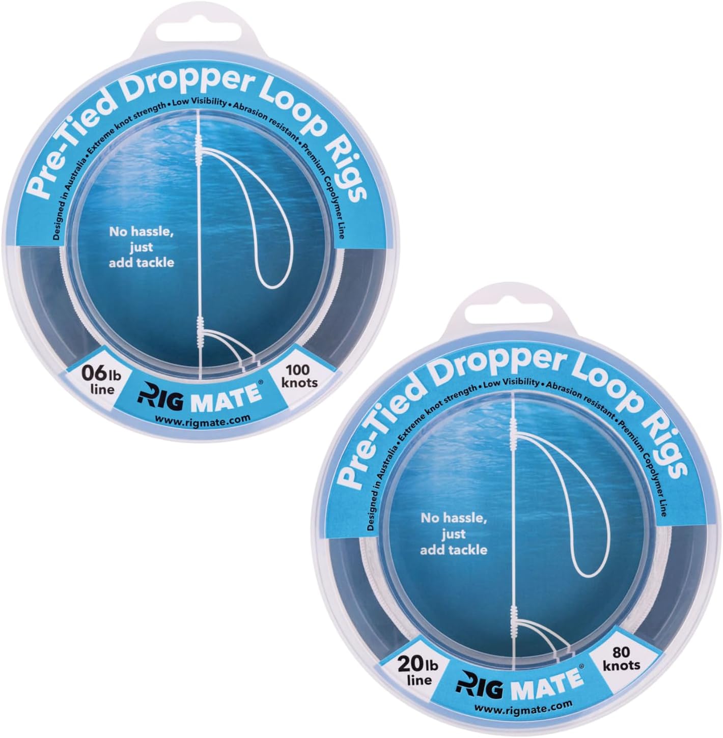 6 lb & 20 lb Bundle - 1 ea - 6 lb & 20 lb with 100 or 80 Pre-Tied Dropper Loop Rigs - Perfect for Saltwater & Freshwater Fishing