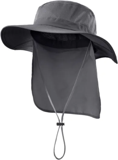 Outdoor UPF50+ Mesh Sun Hat Wide Brim Fishing Hat with Neck Flap Sun Hat for Men Women One Size Dark Gray