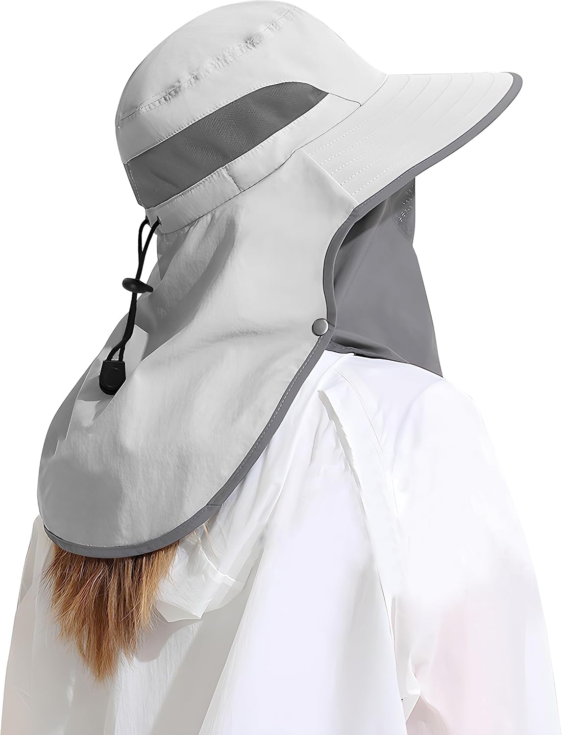 Outdoor Sun Hat Detachable Neck Face Flap UPF 50+UV Protection Visor Fishing Hats with Neck Flap for Men & Women One Size Light Grey